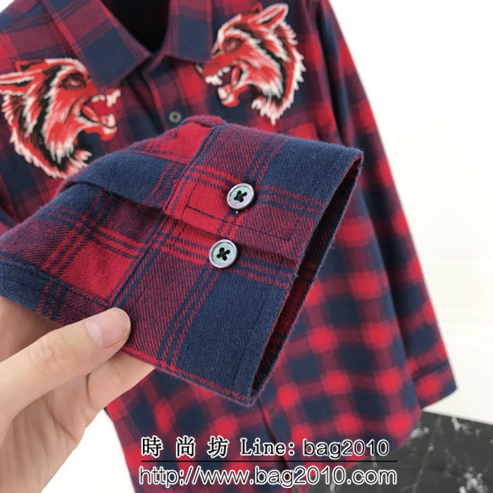 GUCCI古馳 18SS秋冬新款 字母刺繡 格紋襯衫 情侶款 ydi1374